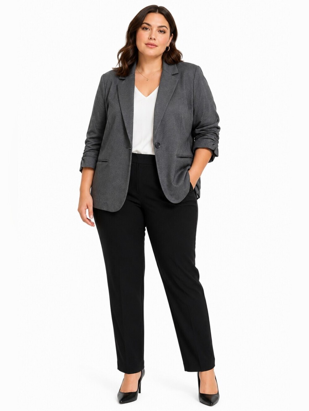 Torrid Studio Gray Ruched Sleeve Blazer Size 4 Plus Stretch Work Jacket